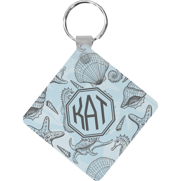 Custom Sea-blue Seashells Diamond Plastic Keychain w/ Monogram