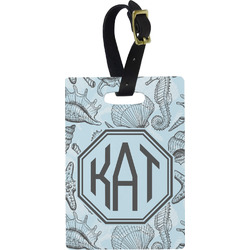 Sea-blue Seashells Plastic Luggage Tag - Rectangular w/ Monogram