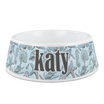 Sea-blue Seashells Plastic Dog Bowl - Medium (Personalized)