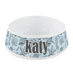 Sea-blue Seashells Plastic Dog Bowl - Small (Personalized)