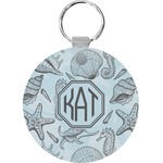 Sea-blue Seashells Round Plastic Keychain (Personalized)