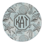 Sea-blue Seashells Round Linen Placemat - Single Sided (Personalized)