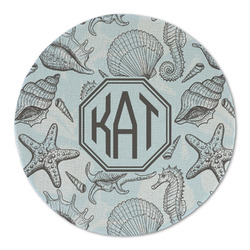 Sea-blue Seashells Round Linen Placemat - Single Sided (Personalized)