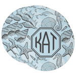 Sea-blue Seashells Round Paper Coasters w/ Monograms