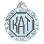 Sea-blue Seashells Round Pet ID Tag - Large (Personalized)