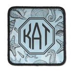 Sea-blue Seashells Iron On Square Patch w/ Monogram