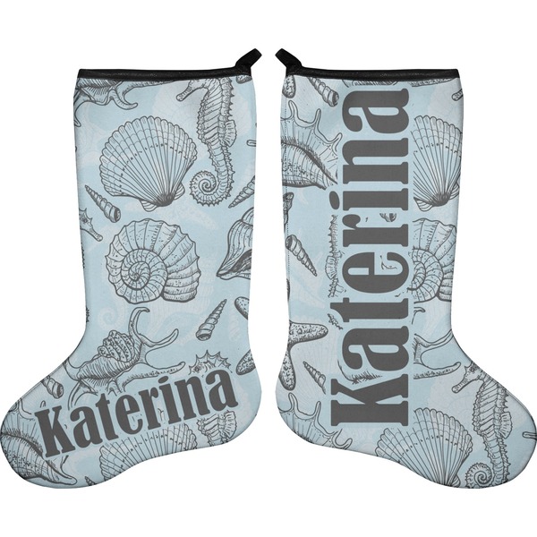 Custom Sea-blue Seashells Holiday Stocking - Double-Sided - Neoprene (Personalized)