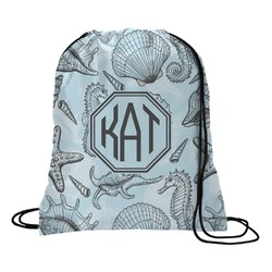 Sea-blue Seashells Drawstring Backpack (Personalized)