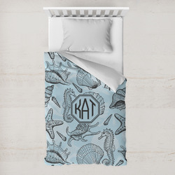 Sea-blue Seashells Toddler Duvet Cover w/ Monogram