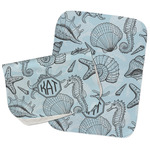 Sea-blue Seashells Burp Cloths - Fleece - Set of 2 w/ Monogram