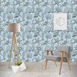 Sea-blue Seashells Wallpaper & Surface Covering (Water Activated - Removable)