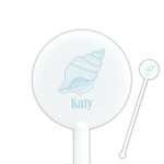 Sea-blue Seashells 5.5" Round Plastic Stir Sticks - White - Single Sided (Personalized)