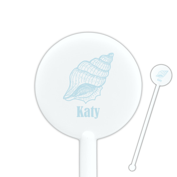 Custom Sea-blue Seashells 5.5" Round Plastic Stir Sticks - White - Single Sided (Personalized)