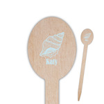 Sea-blue Seashells Oval Wooden Food Picks - Double Sided (Personalized)