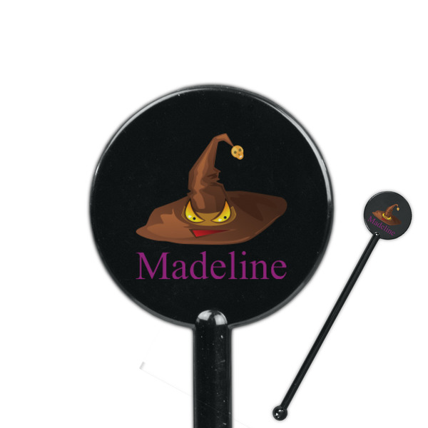 Custom Halloween 5.5" Round Plastic Stir Sticks - Black - Single Sided (Personalized)