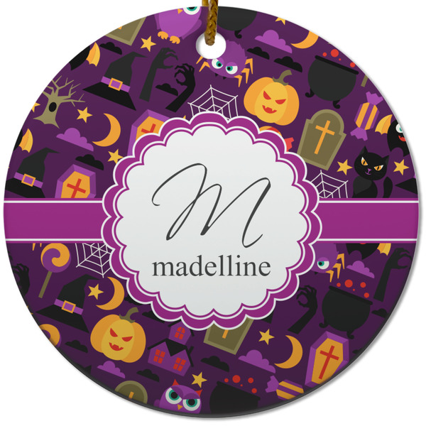 Custom Halloween Round Ceramic Ornament w/ Name and Initial