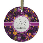 Halloween Flat Glass Ornament - Round w/ Name and Initial