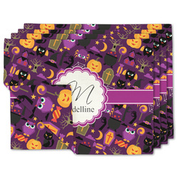 Halloween Double-Sided Linen Placemat - Set of 4 w/ Name and Initial