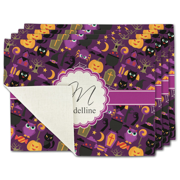 Custom Halloween Single-Sided Linen Placemat - Set of 4 w/ Name and Initial