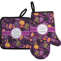 Halloween Oven Mitt & Pot Holder Set w/ Name and Initial