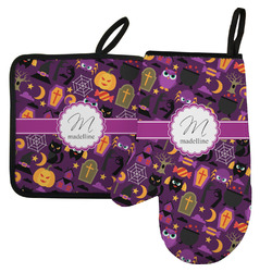 Halloween Left Oven Mitt & Pot Holder Set w/ Name and Initial