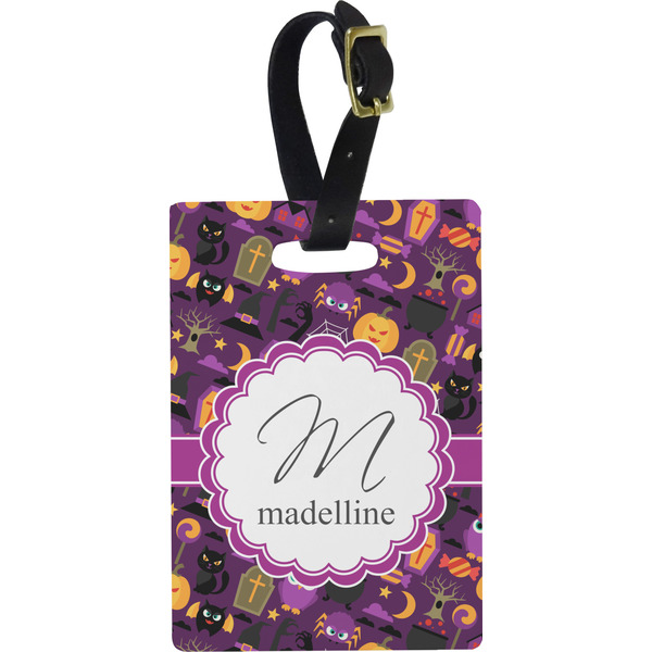 Custom Halloween Plastic Luggage Tag - Rectangular w/ Name and Initial