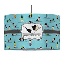 Yoga Poses 12" Drum Pendant Lamp - Fabric (Personalized)