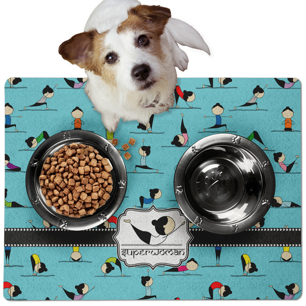 Custom Yoga Poses Dog Food Mat - Medium w/ Name or Text