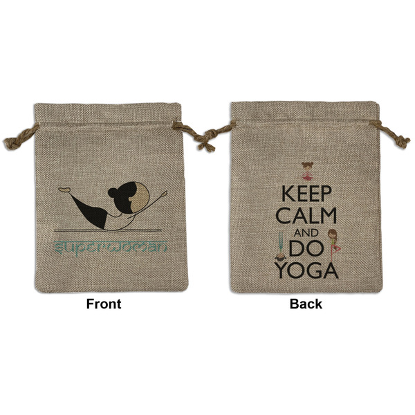 Custom Yoga Poses Medium Burlap Gift Bag - Front & Back (Personalized)