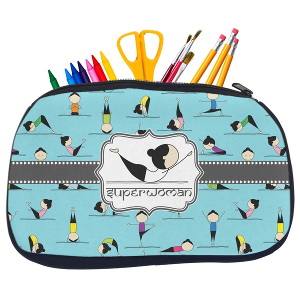 Custom Yoga Poses Neoprene Pencil Case - Medium w/ Name or Text