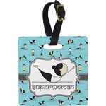 Yoga Poses Plastic Luggage Tag - Square w/ Name or Text