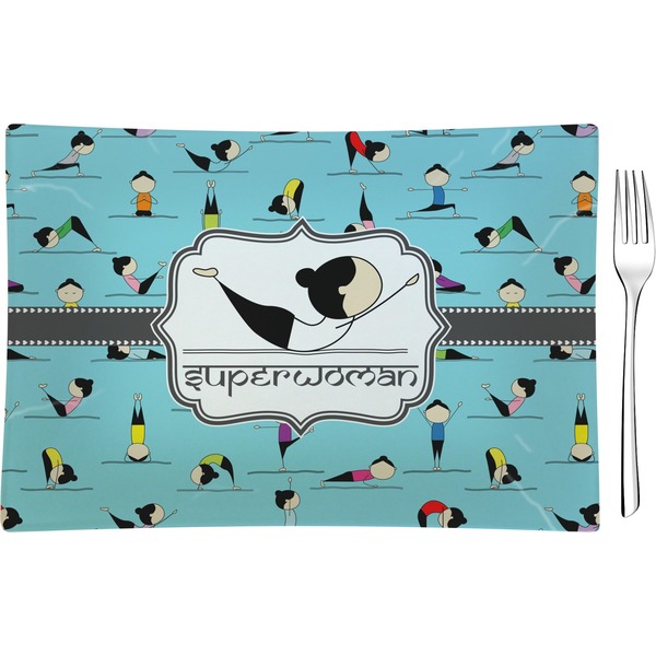 Custom Yoga Poses Rectangular Glass Appetizer / Dessert Plate - Single or Set (Personalized)