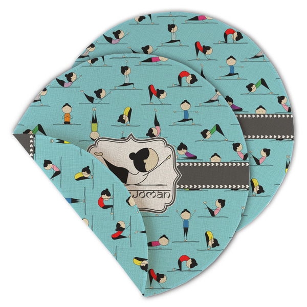 Custom Yoga Poses Round Linen Placemat - Double Sided (Personalized)