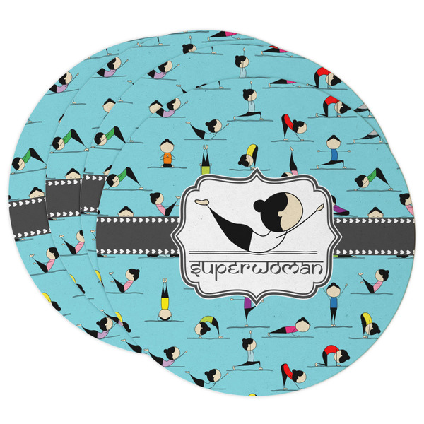 Custom Yoga Poses Round Paper Coasters w/ Name or Text