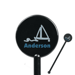 Rope Sail Boats 5.5" Round Plastic Stir Sticks - Black - Single Sided (Personalized)