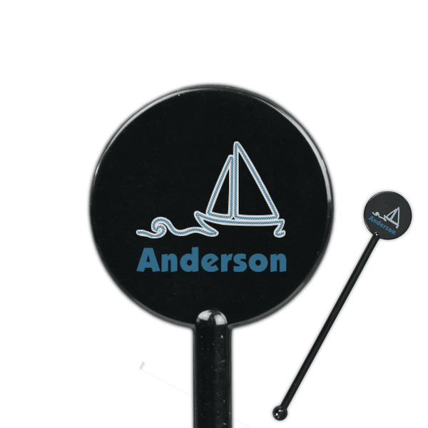Custom Rope Sail Boats 5.5" Round Plastic Stir Sticks - Black - Single Sided (Personalized)