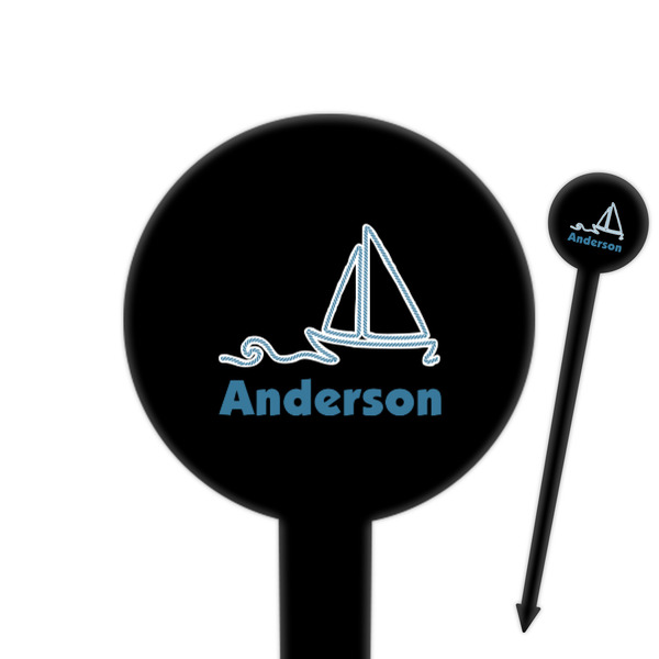 Custom Rope Sail Boats 6" Round Plastic Food Picks - Black - Double Sided (Personalized)