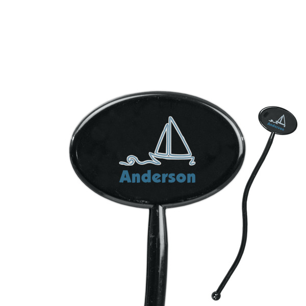Custom Rope Sail Boats 7" Oval Plastic Stir Sticks - Black - Single Sided (Personalized)