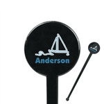 Rope Sail Boats 7" Round Plastic Stir Sticks - Black - Double Sided (Personalized)