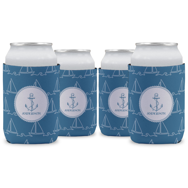 Custom Rope Sail Boats Can Cooler (12 oz) - Set of 4 w/ Name or Text