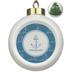 Rope Sail Boats Ceramic Ball Ornament - Christmas Tree (Personalized)