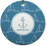 Rope Sail Boats Round Ceramic Ornament w/ Name or Text