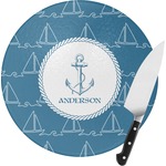 Rope Sail Boats Round Glass Cutting Board (Personalized)