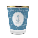 Rope Sail Boats Glass Shot Glass - 1.5 oz - with Gold Rim - Single (Personalized)