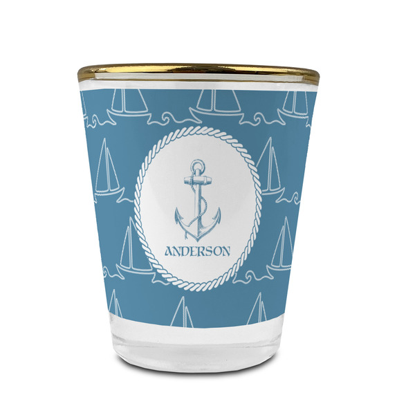 Custom Rope Sail Boats Glass Shot Glass - 1.5 oz - with Gold Rim - Single (Personalized)