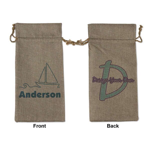 Custom Rope Sail Boats Large Burlap Gift Bag - Front & Back (Personalized)