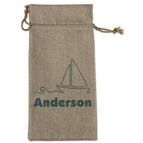 Custom Rope Sail Boats Large Burlap Gift Bag - Front (Personalized)