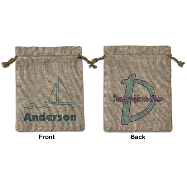 Custom Rope Sail Boats Medium Burlap Gift Bag - Front & Back (Personalized)