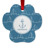 Rope Sail Boats Metal Paw Ornament - Double Sided w/ Name or Text