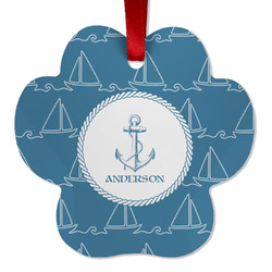 Rope Sail Boats Metal Paw Ornament - Double Sided w/ Name or Text